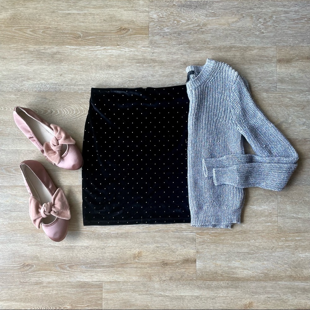 Topshop Gold Studded Velvet Pencil Skirt